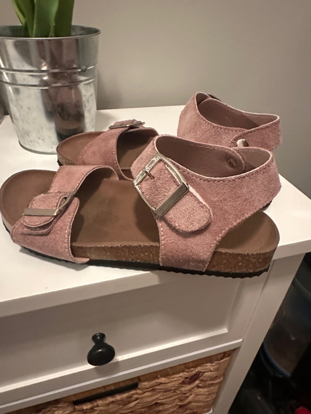Pink Suede Double-Strap Sandals